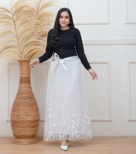 GAMIS DRESS GAUN PESTA LENGAN PANJANG MIDI KOMBINASI KOAS DAN BORKAT WANITA DEWASA MEWAH MURAH BERKUALITAS