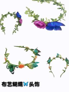 เครื่องประดับผมเด็กผีเสื้อใบไม้เขียว เครื่องประดับผมเด็กผู้หญิง ชุดการแสดง เครื่องประดับผมดอกไม้ เครื่องประดับผมแบบสวม