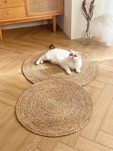 40/60/80cm Cat Scratcher Mat Cat Scratching Board Large Claw Grinding Cat Toy Cat Scratcher Straw Carpet Pencakar Kucing Karpet Pet