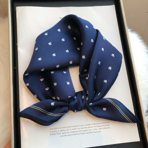 Elegant Silk Scarf Womens High Fashion Royal Blue Shirt Neck Decor Small Square Scarf Versatile Stylish New 2025