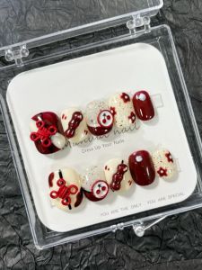 New Year Red Celebration Short Nail Art Cute Cherry Handmade Nail Art Girls Heart Adorable Sugar Coated Haws Chinese Style