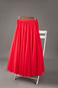 Elegant High Waist A-Line Skirt for Women in Red Polyester Mesh 720 Degree Flounce Dance Skirt Square Dance Midi Skirt