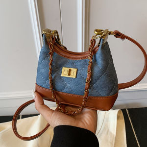 กระเป๋าสะพายข้างผู้หญิงแบบมินิสุดเก๋ไก๋ กระเป๋าสะพายข้างทรงสี่เหลี่ยมลายเพชร สายโซ่ กระเป๋าถือแบบหนัง PU ปิดด้วยซิป