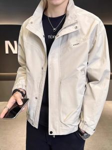 ROMON | Lomond Mens Windproof Jacket Casual Loose Fit Stand Collar Workwear Top Trendy Pure Color Autumn Fashion Urban Commute Style