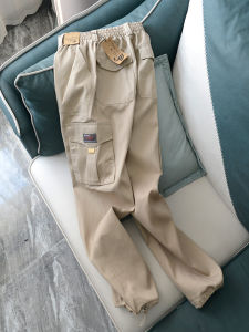 กางเกงขายาวทรงตรงผ้าฝ้ายผสมโพลีเอสเตอร์สำหรับฤดูร้อนปี 2024 กางเกงขายาวทรงตรงลำลองสำหรับวัยรุ่น ทรงหลวม ดีไซน์ขากว้าง ทรงเข้ารูป กระดุมด้านหน้า