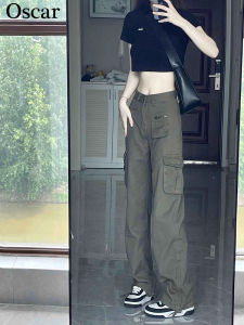 สไตล์อเมริกัน ชุดทํางาน กางเกงยีนส์ ผู้หญิง ฤดูร้อน ใหม่ ดีไซน์ ลำลอง ขากว้างตรง ความยาวพื้น กางเกง หลากหลาย สูง เอว ผ้าฝ้าย