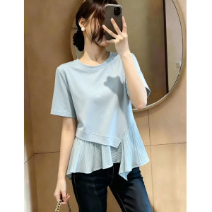 V.C.I | Blue Chiffon Hem Regular Fit T-Shirt Plus Size Flattering