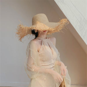 Fashion Wind Super Large Brim Dome Burr Raffia Straw Hat Female Travel Seaside Vacation Beach Sun-Shade Sun Protection Hat
