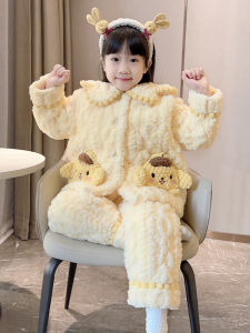 Bộ Đồ Ngủ Lông Cừu Coral Dày Dặn Cho Bé Gái Mùa Đông 2025 Bộ Đồ Ngủ Dễ Thương Phong Cách Hoạt Hình Cho Bé Gái Dancebees