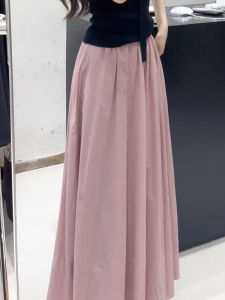 Gentle Wind Elegant High Waist Draped Pink Umbrella Skirt Mid-Length Half Body Concealing Slimming Soft Style Summer New Arrival