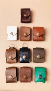 Bao da Siêu bền màu nâu vân hạt cho Zippo