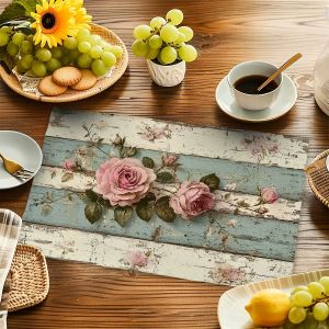 VIKAM 4/6/8/10pcs Vintage Rose Print Table Mat Easy-to-Clean Dining Table Protective Pad Kitchen Restaurant Placemat Decoration