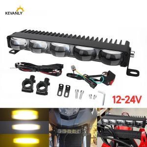 ไฟหน้ามอเตอร์ไซค์แบบ LED 5 เลนส์ ชุดไฟสปอร์ตไลท์ 12-24V พร้อมสวิตช์ ใช้ได้กับแฮนด์รถส่วนใหญ่ สีขาวเหลือง