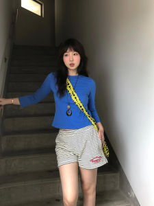 Quần Short Thể Thao Sọc Mỹ Bằng Cotton Nguyên Chất Cho Nữ Mùa Hè Mỏng Cạp Cao Rộng Rãi Dáng Chữ a Quần Dài Ba Mảnh Thường Ngày