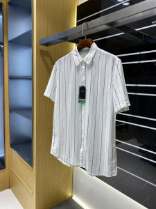 Luxurious Summer Mens Shirt Lightweight Breathable Anti-Wrinkle Tencel Linen Short Sleeve Standard Fit Casual Stripe Pattern