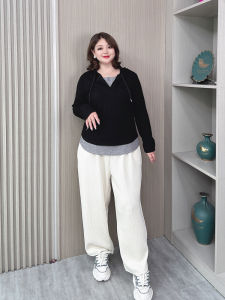 Fall New plus Size Womens Loose Casual Long Sleeve Base Shirt Hoodie Short Jacket Fake Two-Piece Slimming Effect Comfortable