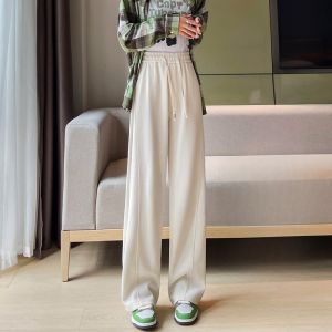 YAMIANNV | Tall Womens High Waist Drapey Fleece Lined Banana Pants Casual Loose Slimming Extended Wide Leg Trousers Autumn Winter New Style