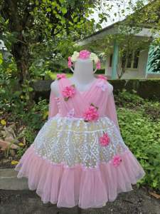 Gaun Pesta Anak Perempuan Motif Bunga dengan Lengan balon  fairy dress