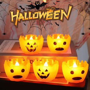 Halloween Lotus Shape Pumpkin Lantern Ghost Festival Party Decoration Supplies LED Luminous Electronic Light