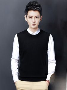 ROMON | Romon Mens Knitted Wool Sweater Vest Autumn Winter New Style Sleeveless Shoulder Pad Business Casual Fashion Dad Clothes