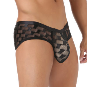 กางเกงในชายผ้าลูกไม้ลายตารางหมากรุกกางเกงในเป้านูนเซ็กซี่สำหรับผู้ชายกางเกงบ๊อกเซอร์เอวต่ำชุดชั้นในระบายอากาศผู้ชายนุ่ม