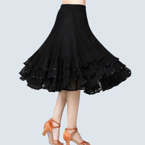 Dancing Companion High เอว กระโปรงยาวปานกลาง สําหรับ Square Dance สะบัดขนาดใหญ่ พรางหุ่น เอฟเฟกต์ Standard Dance Social Dance Practice