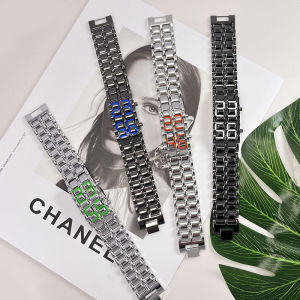 นาฬิกา LED ลาวาสากล โซ่โลหะ แฟชั่น นาฬิกาอิเล็กทรอนิกส์แบบสบาย ๆ สำหรับคู่รักนักเรียน