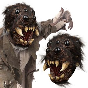 หน้ากากแมงมุมสยองขวัญน่าขนลุกคอสเพลย์สัตว์แมงมุมตาโตน่ากลัวหมวกกันน็อคเปิดปากหมวกเครื่องประดับชุดฮาโลวีนปาร์ตี้