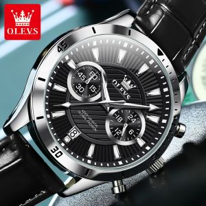 OLEVS watch for men waterproof 2025 original imported quartz leather waterproof luminous calendar multifunctional dial fashion business men sports watches