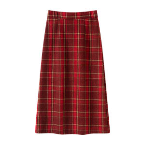 Miiow | High Waist Plaid Woolen Mini Skirt Womens Autumn Winter New Style A-Line Midi Skirt Open Slit Bodycon Skirt Retro Style