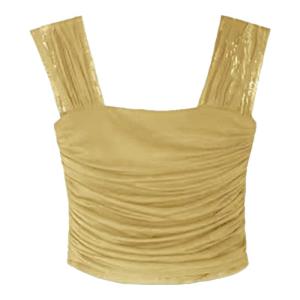 BINKAFENNY | Yellow Square Collar Pleated Strap Vest Women Summer Dopaamine Slim Fit Short Sleeveless Top Fashionable Elegant Beautiful