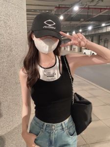 เสื้อกั๊กคอวีแขนกุดผ้าฝ้ายสไตล์อเมริกันย้อนยุคสำหรับผู้หญิงในช่วงฤดูร้อน เสื้อคลุมกันหนาวแบบลำลองที่สวมใส่สบายและมีสไตล์