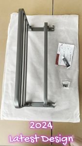 Premium Grey Towel Rack Toilet Rack Bathroom Storage Wall Mounting Free Drilling Accessories Shelf