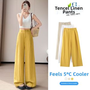 La Chapelle | Summer Lightweight High Waist Flowy Wide Leg Ice Silk Linen Pants