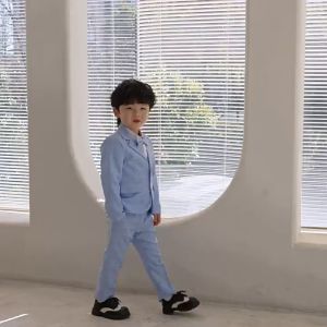 lontakids Kids Boys Formal Suit Long Sleeve Grey Blue Plaid Tuxedo Set Gentleman Children Birthday Wedding Party Suits Outfits For 2-14 Years