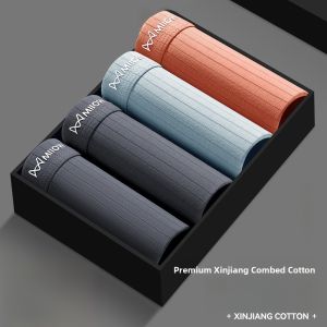 miiow | Mens Cotton Underwear Breathable Antibacterial Boxer Briefs Mid Waist Four Corner Flat Angle Large Size Youth Cotton Fabric