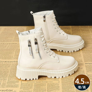 Giày Bốt Martin Đế Cao Su Chống Trượt Lót Lông Cừu Thời Trang Cho Nữ Mùa Thu Đông Phong Cách Mới Giày Bốt Da Bò