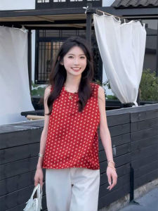 YUFUQING | Red Retro Polka Dot Round Neck Sleeveless Vest Womens Loose Casual Summer Top Fashionable Loose Design Sense Shirt
