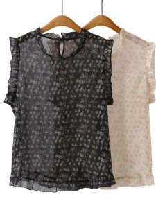 Áo Sơ Mi Nữ Mùa Hè 2025 Không Tay Thiết Kế Hoa Dáng Rộng Cổ Tròn Không Tay Áo Sơ Mi Thường Ngày Phong Cách Hàn Quốc Cỡ Lớn