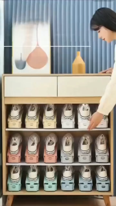 ชั้นวางรองเท้า 2 ชั้น ชั้นวางรองเท้าแบบปรับได้ 2 ชั้น ประหยัดพื้นที่ ชั้นวางรองเท้าสองชั้นสำหรับจัดระเบียบตู้เสื้อผ้า