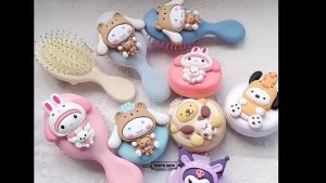 Sisir anak perempuan karakter lucu SANRIOjepang anti kusut Sisir lipat kaca bulat mini travel wanita