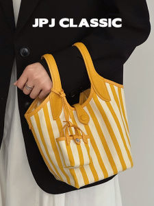 jpj | กระเป๋าเป้สะพายหลังแบบมีซิปปิด สไตล์ลำลอง ทรงถ้วย ผ้าลายทาง กระเป๋าใส่ของใช้ประจำวันสำหรับเดินทางและใช้งานในชีวิตประจำวัน