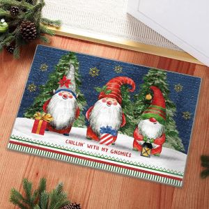 VIKAMA Gnome Christmas Doormat Chillin With My Gnomies Winter Snow Non Slip Rug For Front Door Porch Xmas Home Holiday Decor