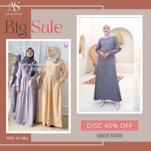 BAJU GAMIS WANITA RAUNA PRIDE RGD 42 ABU / PROMO BIG SALE AKHIR TAHUN DISC 40% / TOKO GROSIR BAJU BRANDED RAHNEM RAUNA