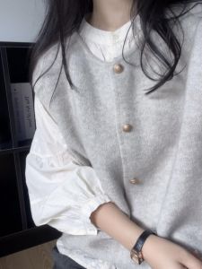 Chill Loose Knitted Sleeveless round Neck Open Cardigan Womens Autumn Winter Layering Top Comfortable Breathable Vest