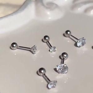 Ready Stock Fashion Cartilage Stainless Steel Ear Stud Crystal Zircon Earrings Piercing Jewelry Gold Clear