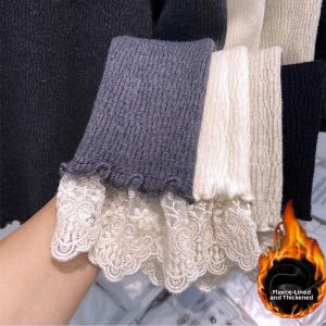 Elegant Designer Fleece-added Turtleneck Knit Sweater