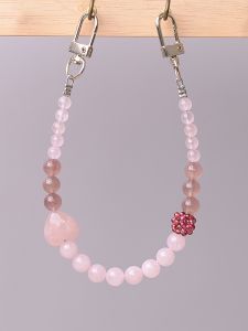 Handmade Heart Shaped Pink Quartz Strawberry Crystal Almandine Garnet Double Buckle Womens Mobile Phone Shell Hanging Ornament Mobile Phone Chain