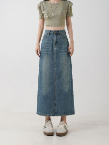High Waist Mid-Length A-Line Denim Skirt for plus Size Women Summer New Style Slimming Split Casual Loose Fit Zipper Closure