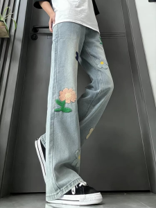 JIARONG | Embroidered Floral Streetwear Denim Pants